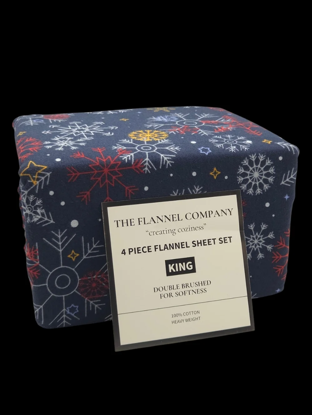 King Size Winter Cozy Cotton Flannel Sheet Set Snowflakes‎ Printed Heavy Weight